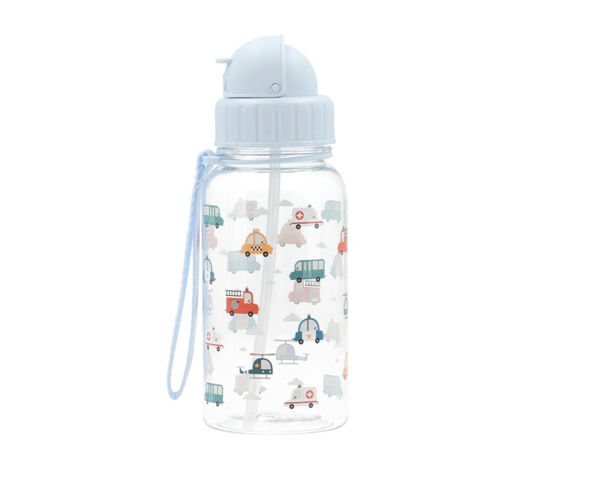 Botella Infantil de Tritán con Pajita Personalizable de 500 ml de la Colección Vuelta al Cole City Cars de Tutete