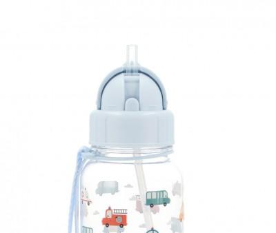 Botella Infantil de Tritán con Pajita Personalizable de 500 ml de la Colección Vuelta al Cole City Cars de Tutete