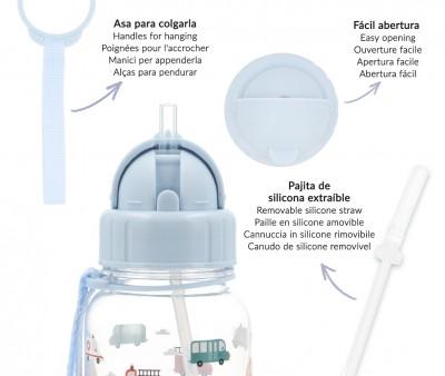 Botella Infantil de Tritán con Pajita Personalizable de 500 ml de la Colección Vuelta al Cole City Cars de Tutete