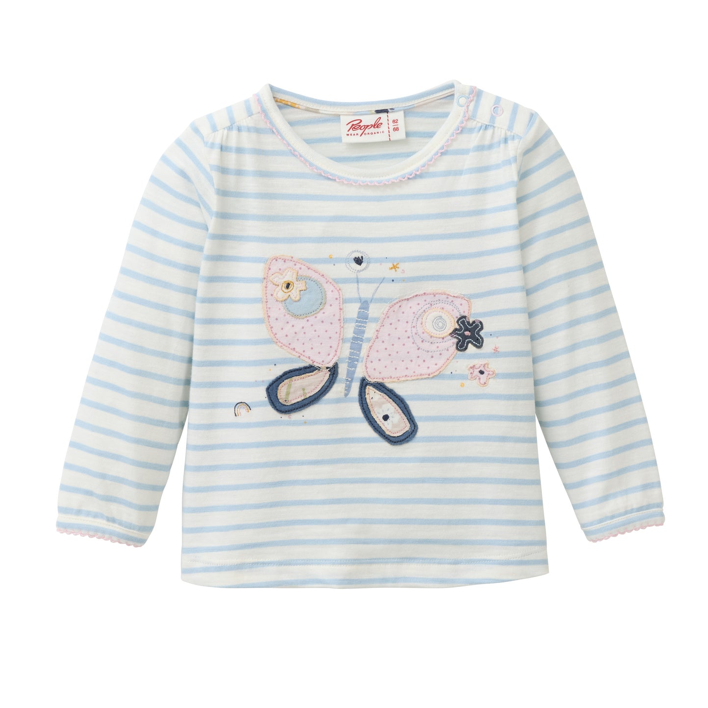 Camiseta de Manga Larga GOTS Azul Claro a Rayas para Bebé