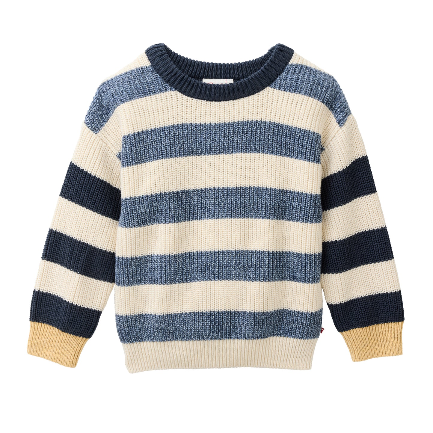 Jersey infantil de punto GOTS beige claro a rayas – algodón orgánico y corte relajado