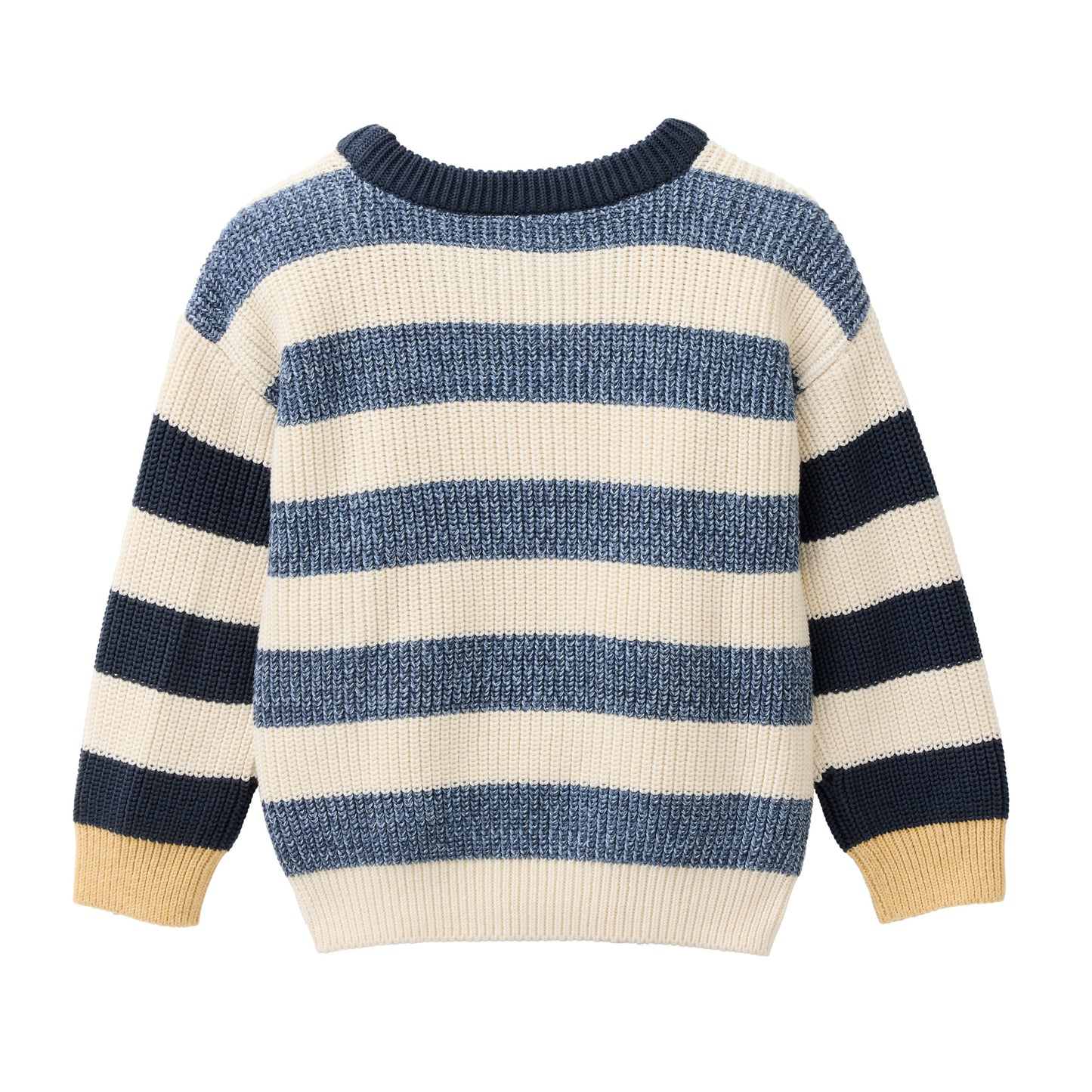 Jersey infantil de punto GOTS beige claro a rayas – algodón orgánico y corte relajado