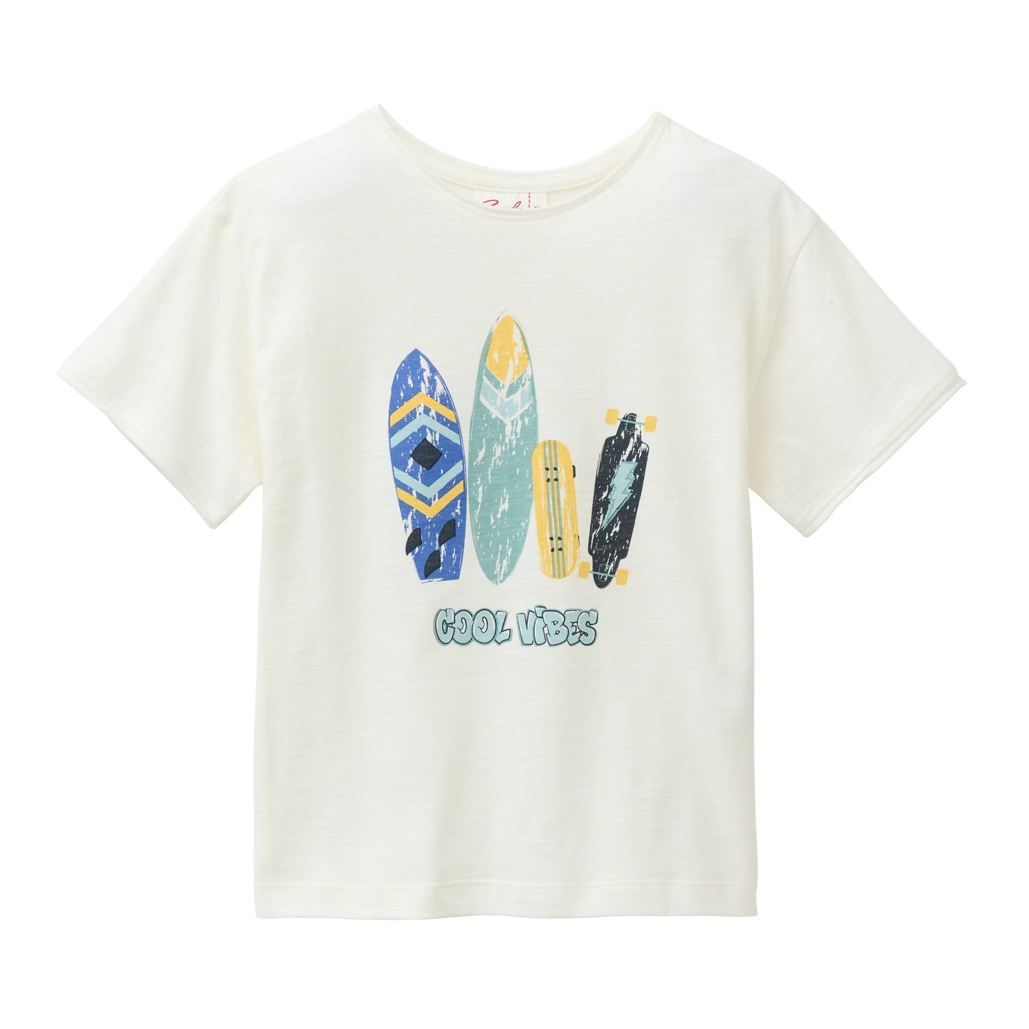 Camiseta infantil oversize blanca GOTS – algodón orgánico con estampado de tablas