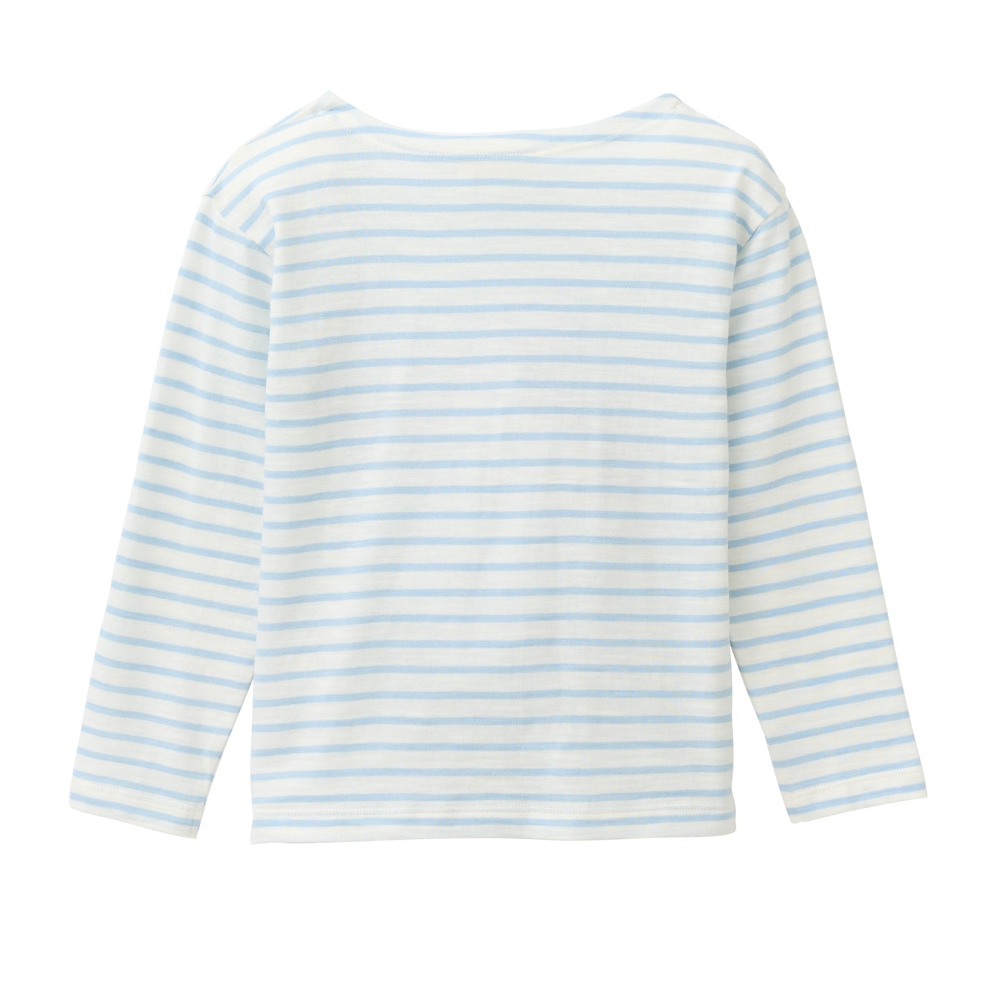Camiseta infantil de manga larga GOTS azul claro a rayas – algodón orgánico con arcoíris bordado
