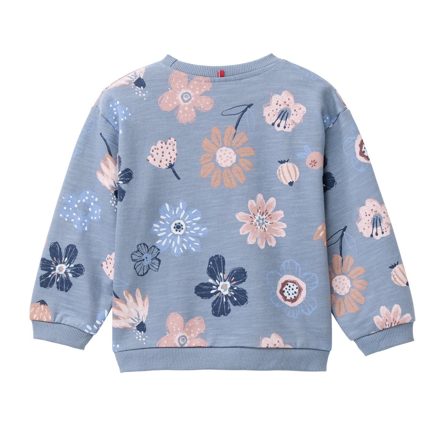 Sudadera niños algodón orgánico GOTS – Azul humo con estampado floral
