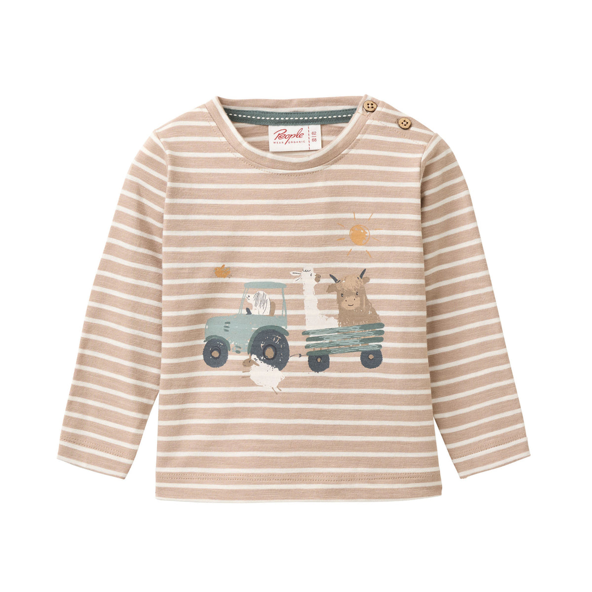 Camiseta Manga larga algodón orgánico bebé tractor y animales