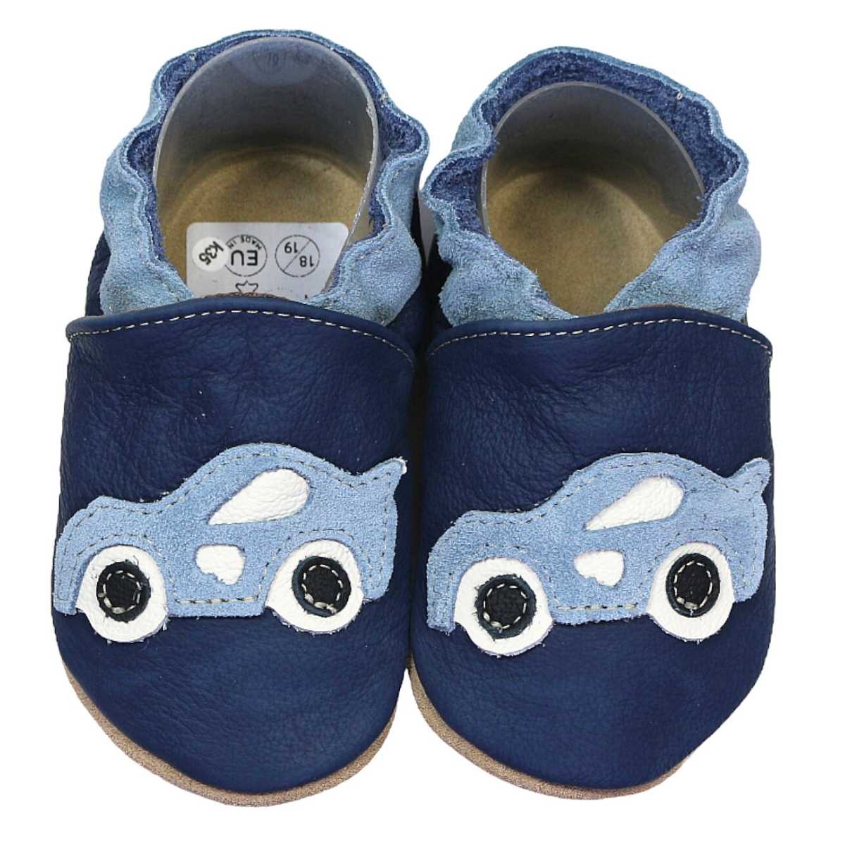 Babucha en piel antideslizante coche de carreras azul oscuro