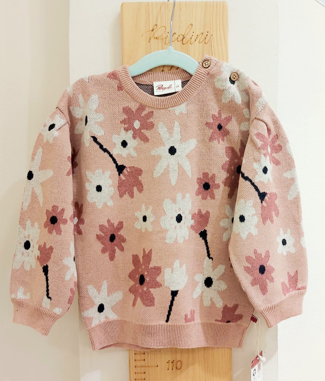 Suéter de Punto para Bebé en Algodón Orgánico GOTS - Diseño de Flores de Otoño