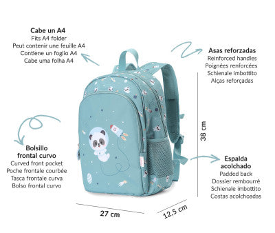 Mochila Mediana pandas in space + Llavero Personalizable