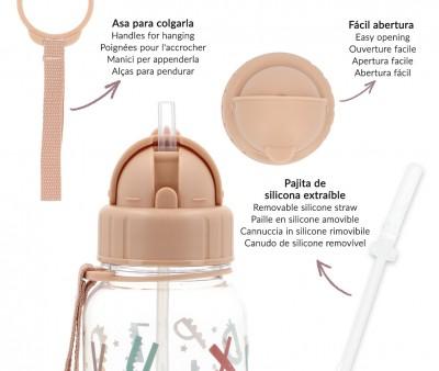 Botella Infantil de Tritán con Pajita Personalizable de 500 ml de la Colección Vuelta al Cole Geometric