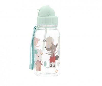 Botella Infantil de Tritán con Pajita Personalizable de 500 ml de la Colección Vuelta al Cole The Three Little Pigs de Tutete