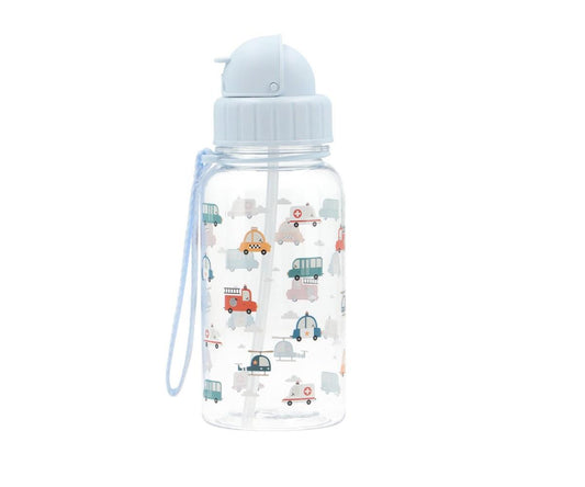 Botella Infantil de Tritán con Pajita Personalizable de 500 ml de la Colección Vuelta al Cole City Cars de Tutete
