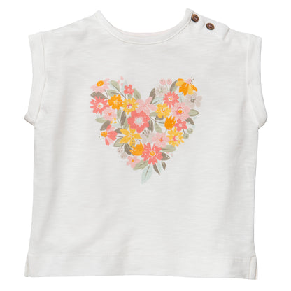 Camiseta Blanca Corazón Flores