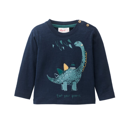 Camiseta de Manga Larga Bebé en Algodón Orgánico GOTS - Motivo Dinosaurio “Eat Your Greens”