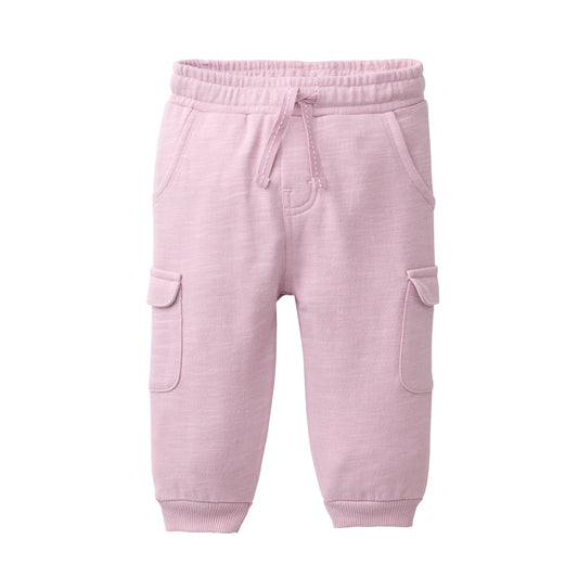 Pantalón Cargo GOTS para Bebé en Algodón Orgánico Color Malva con Forro Suave