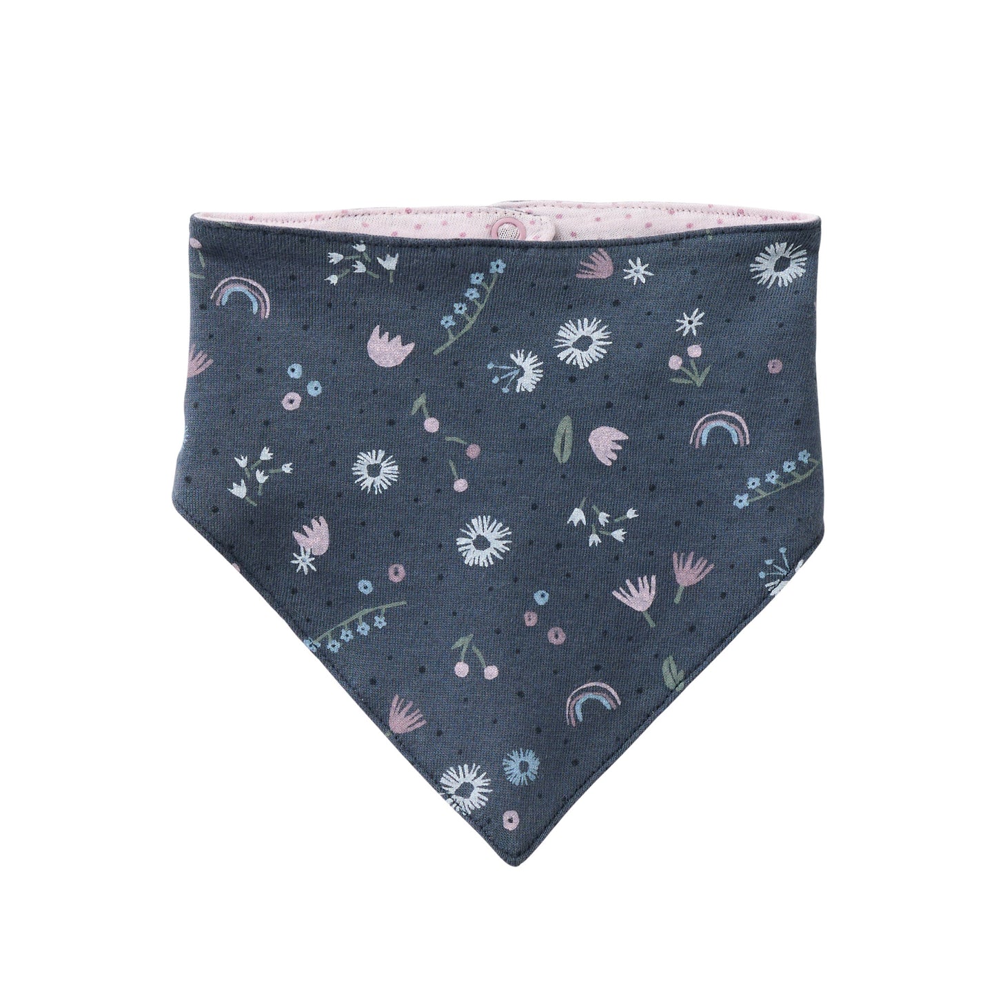 Pañuelo Triangular GOTS Azul Índigo con Estampado de Margaritas para Bebé