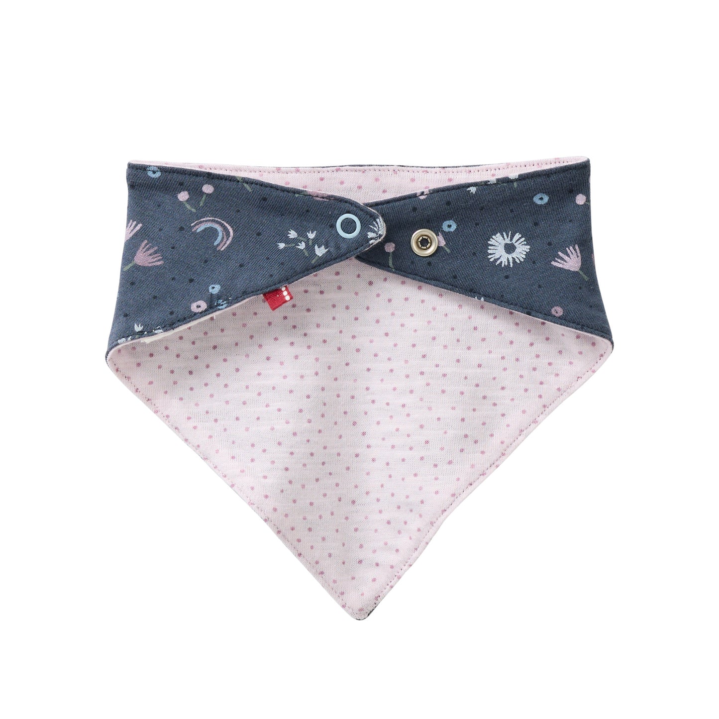 Pañuelo Triangular GOTS Azul Índigo con Estampado de Margaritas para Bebé
