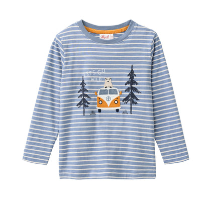 Camiseta manga larga niños algodón orgánico GOTS – Rayas azul humo