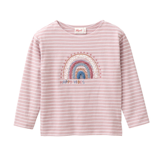 Camiseta manga larga niños algodón orgánico GOTS – Rayas rosa madera