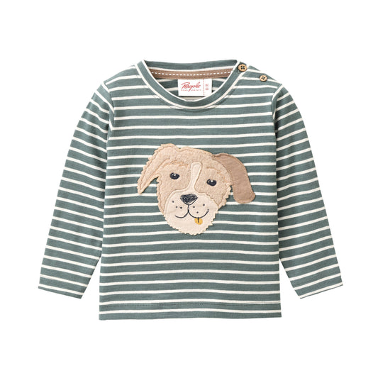 Camiseta Manga larga niños algodón orgánico a rallas con perro