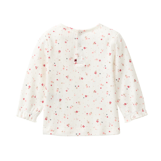Camiseta manga larga niños algodón orgánico blanco /flores rosas