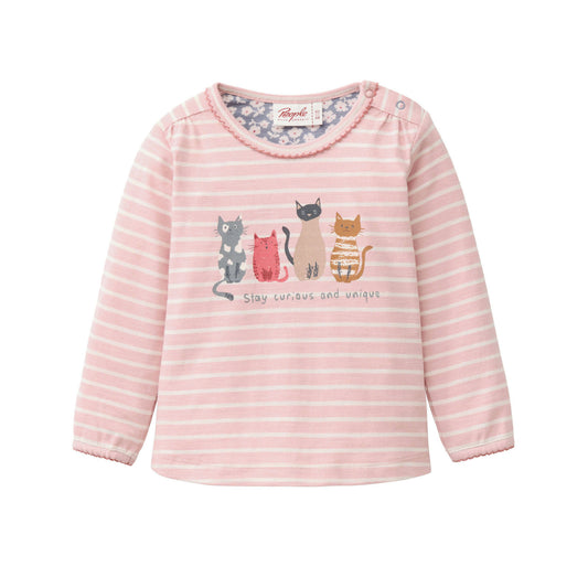 Camiseta Manga larga niños algodón orgánico a rallas gatitos