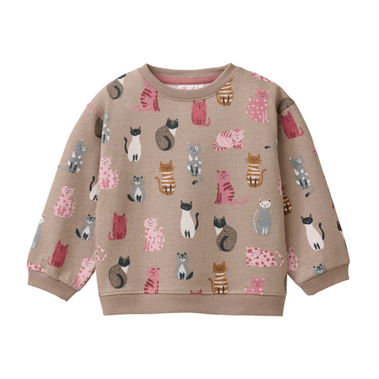Sudadera GOTS Beige con Estampado de gatos para kids