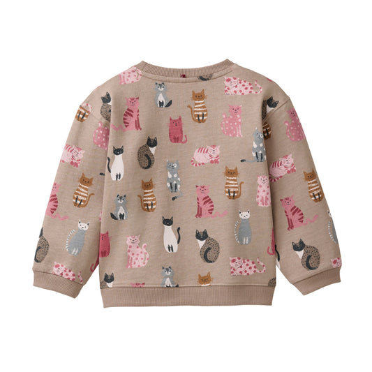 Sudadera GOTS Beige con Estampado de gatos para kids