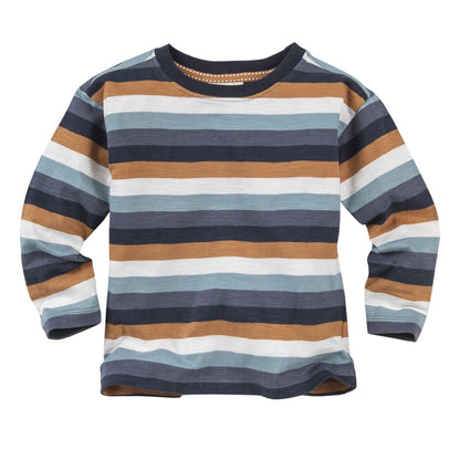 Camiseta a rallas azul/blanco/canela