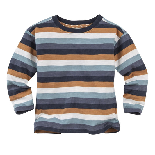 Camiseta a rallas azul/blanco/canela