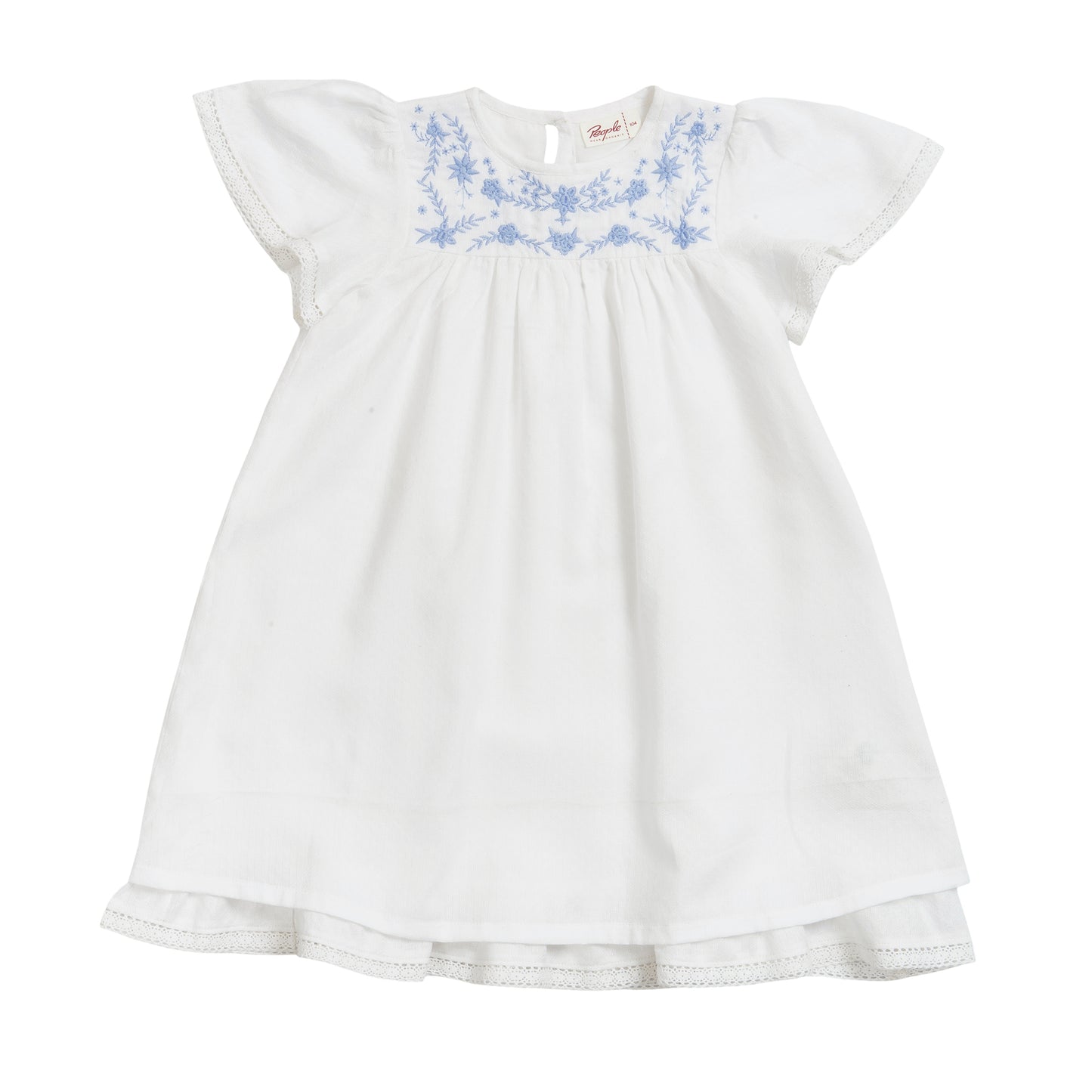 Vestido Blanco con Flor azul
