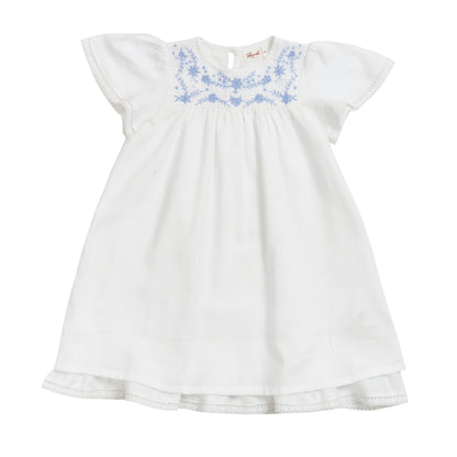 Vestido Blanco con Flor azul