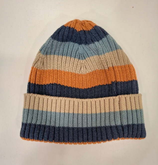 Gorro de Punto Rayas Azul y Ocre