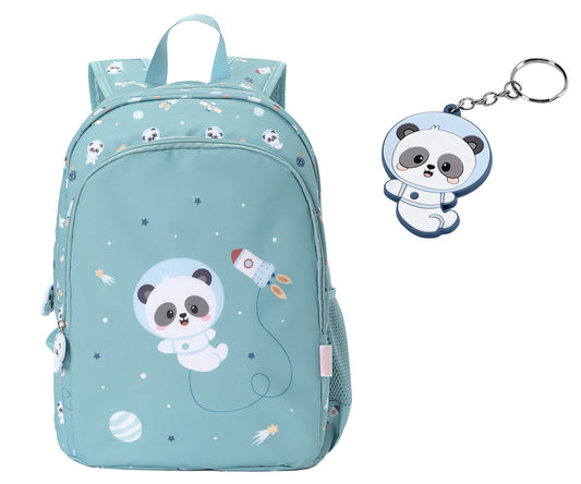 Mochila Mediana pandas in space + Llavero Personalizable