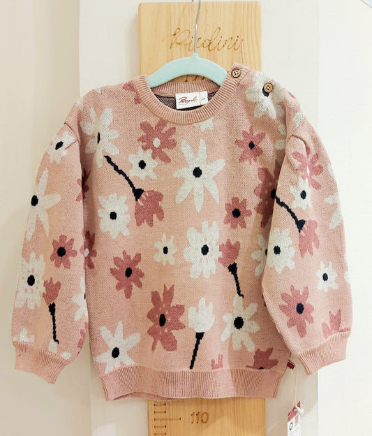 Suéter de Punto para Bebé en Algodón Orgánico GOTS - Diseño de Flores de Otoño